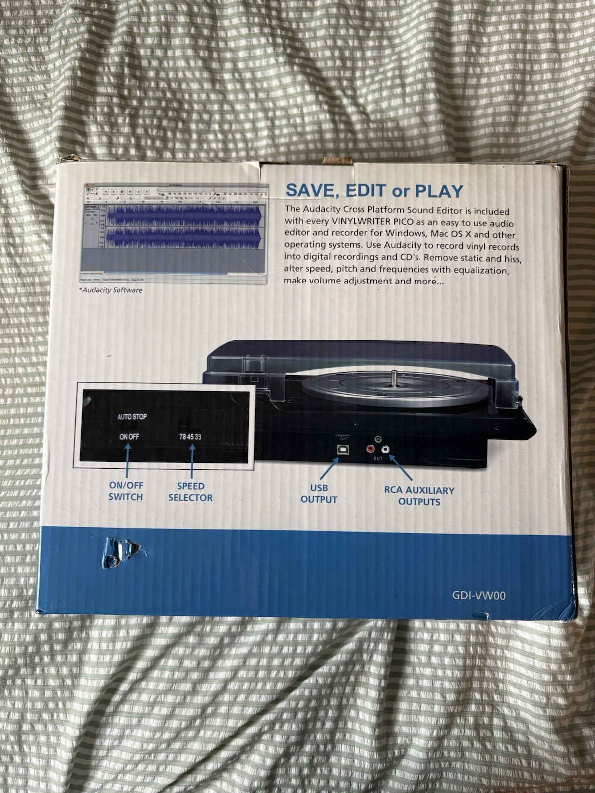 Box Grace Vinyl Writer Pico USB Turntable Record & Digitize Vinyl (33/45/78 RPM)