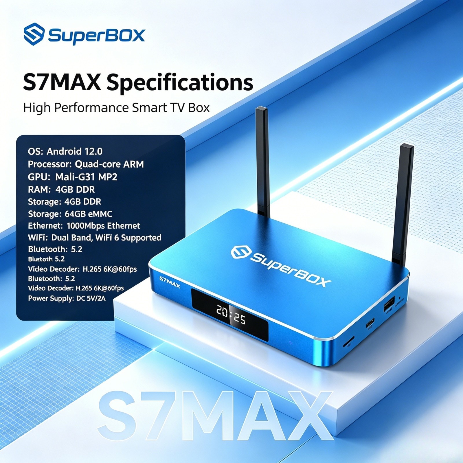 SuperBox S6 Max Android 12 TV Box, 6K UHD WiFi 6, 4GB RAM 64GB ROM, Voice Remote