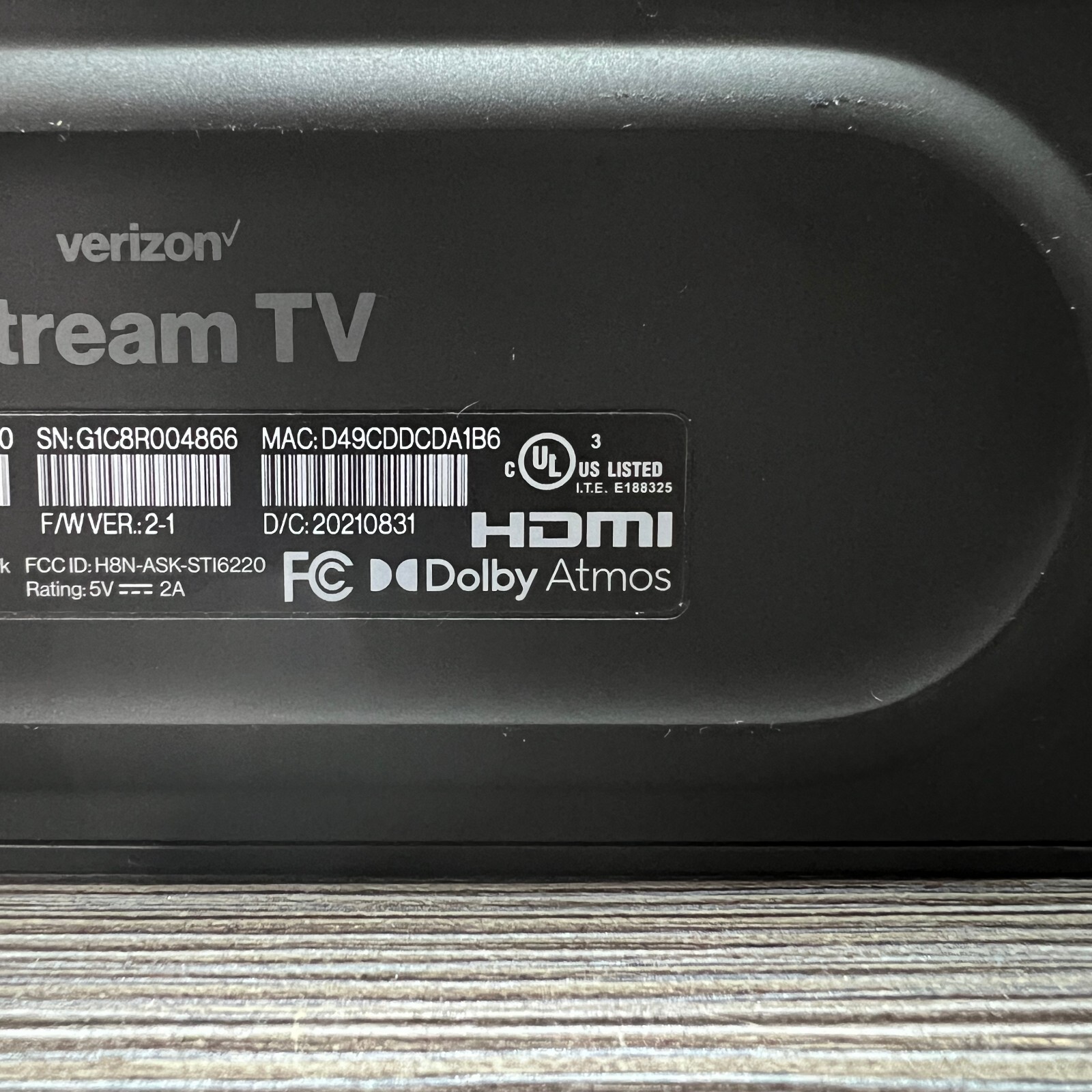 Verizon ASK-STI6220 Stream TV Black With AC Adapter And HDMI Cord – NO REMOTE
