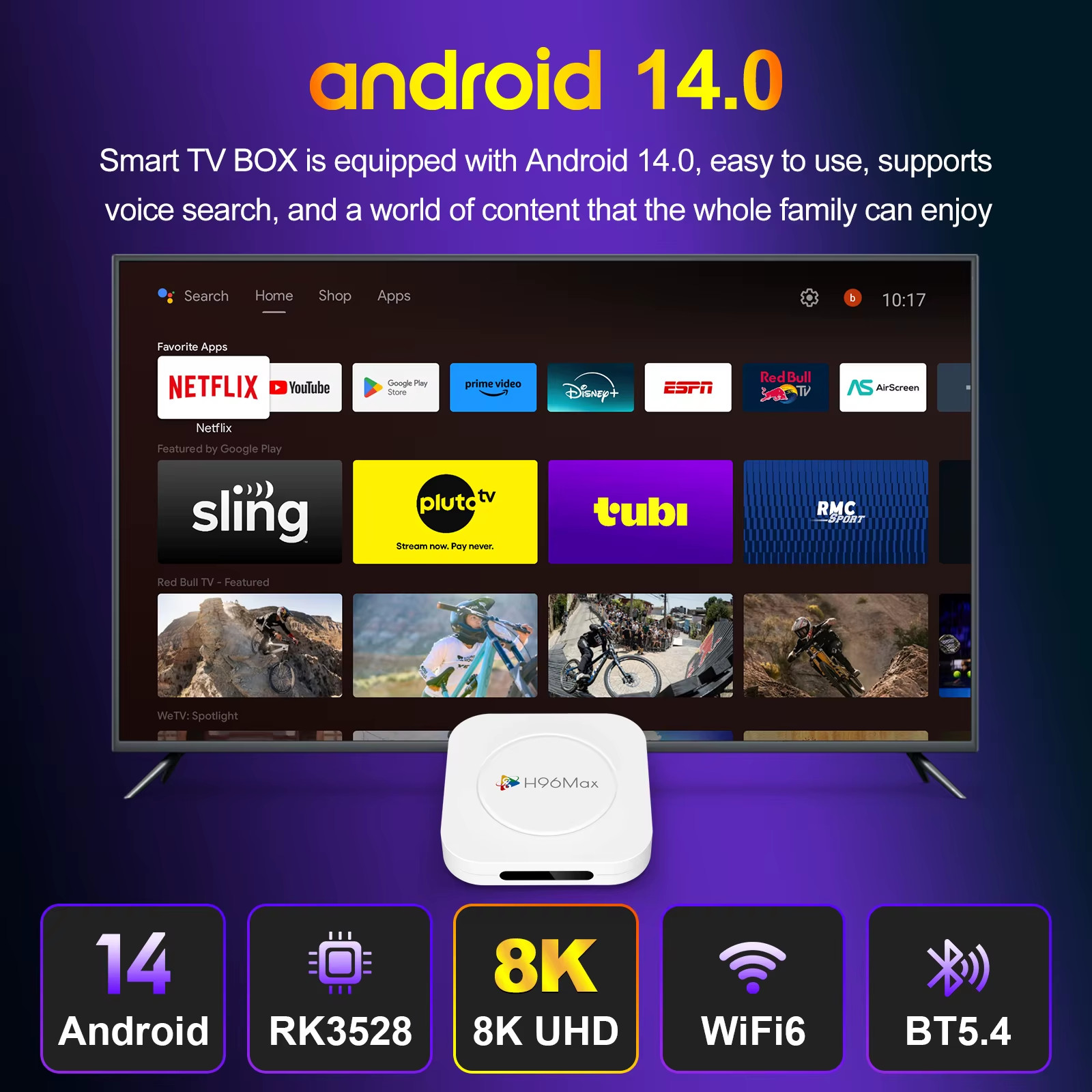Smart TV Box Android 14.0 H96 MAX M1 Plus RK3528 Mouse Assistant Bluetooth5.4 WI