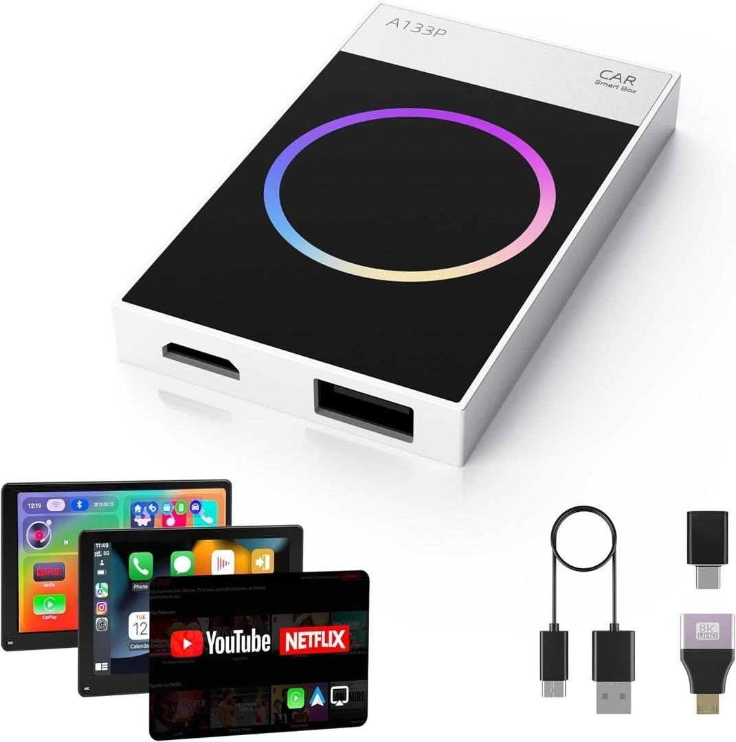 Wireless CarPlay Adapter w/ YouTube Netflix TikTok for Cars w/ Wired CarPlay