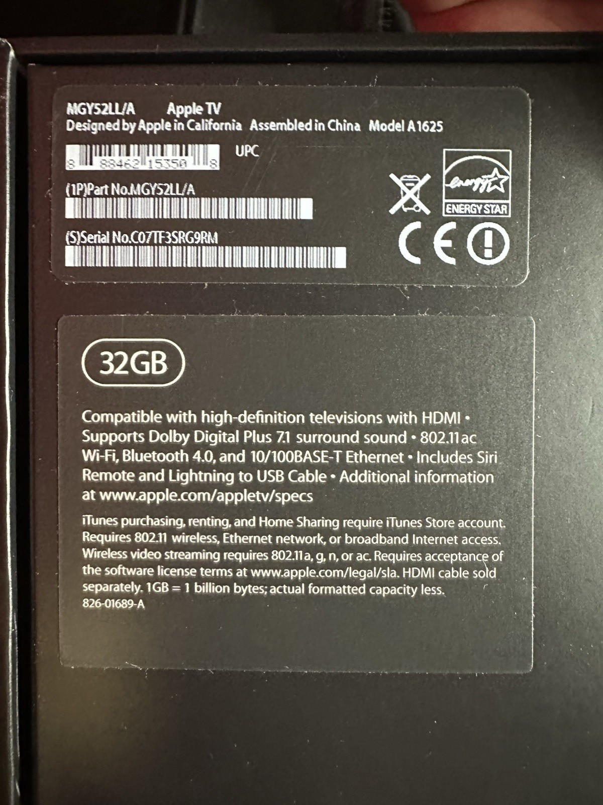 EMPTY BOX – Apple TV HD 4th Generation – 32GB Box Only – Black