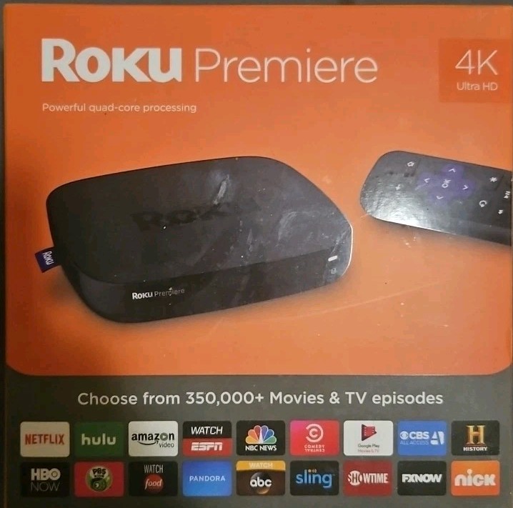 Roku Premiere 4K Media Streamer 4620R – With Remote, Power Adapter and Box