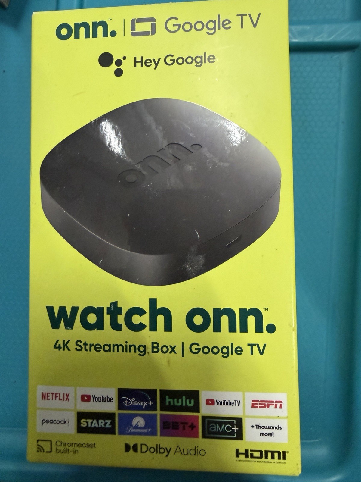 Onn. 4K Streaming Box with Google TV – Brand New