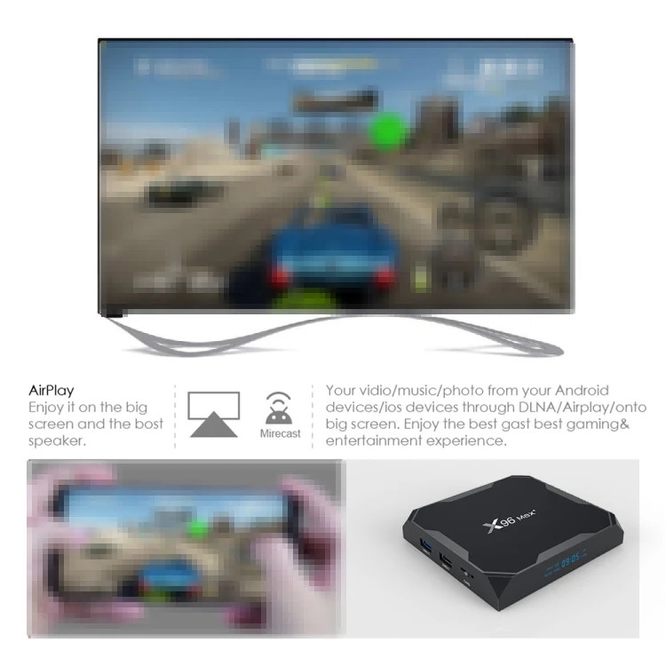 X96 max+ 4K Smart TV Box, Android 9.0, Amlogic S905X3 Quad-Core Cortex-A55,4GB+