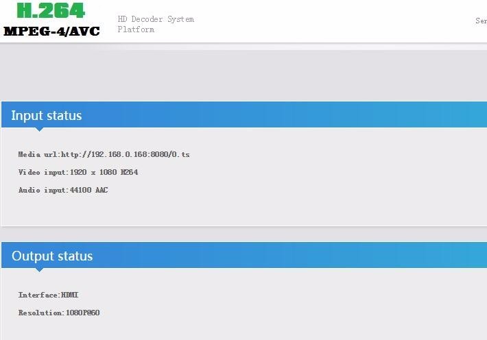 H.264 HTTP RTSP RTMP UDP stream decoder from video Encoder, HDMI & VGA output