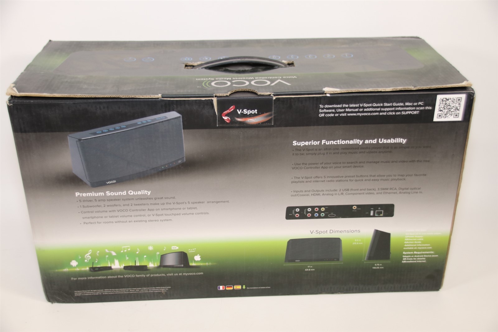 VOCO V-SPOT Voice Controlled Wireless Media Streamer System White UNUSED