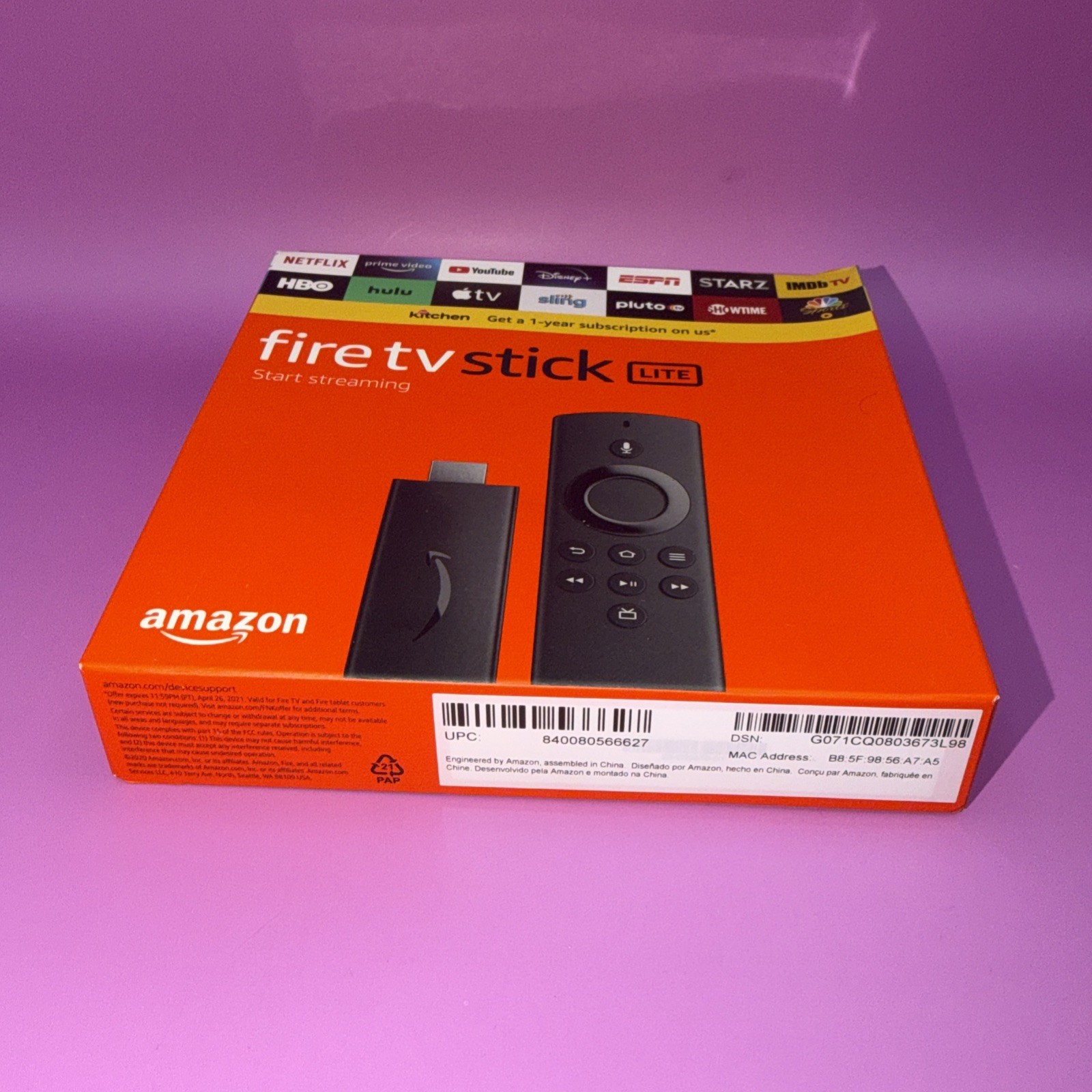 Amazon Fire TV Stick Lite HD Media Streamer with Alexa Voice Remote Lite, Sealed