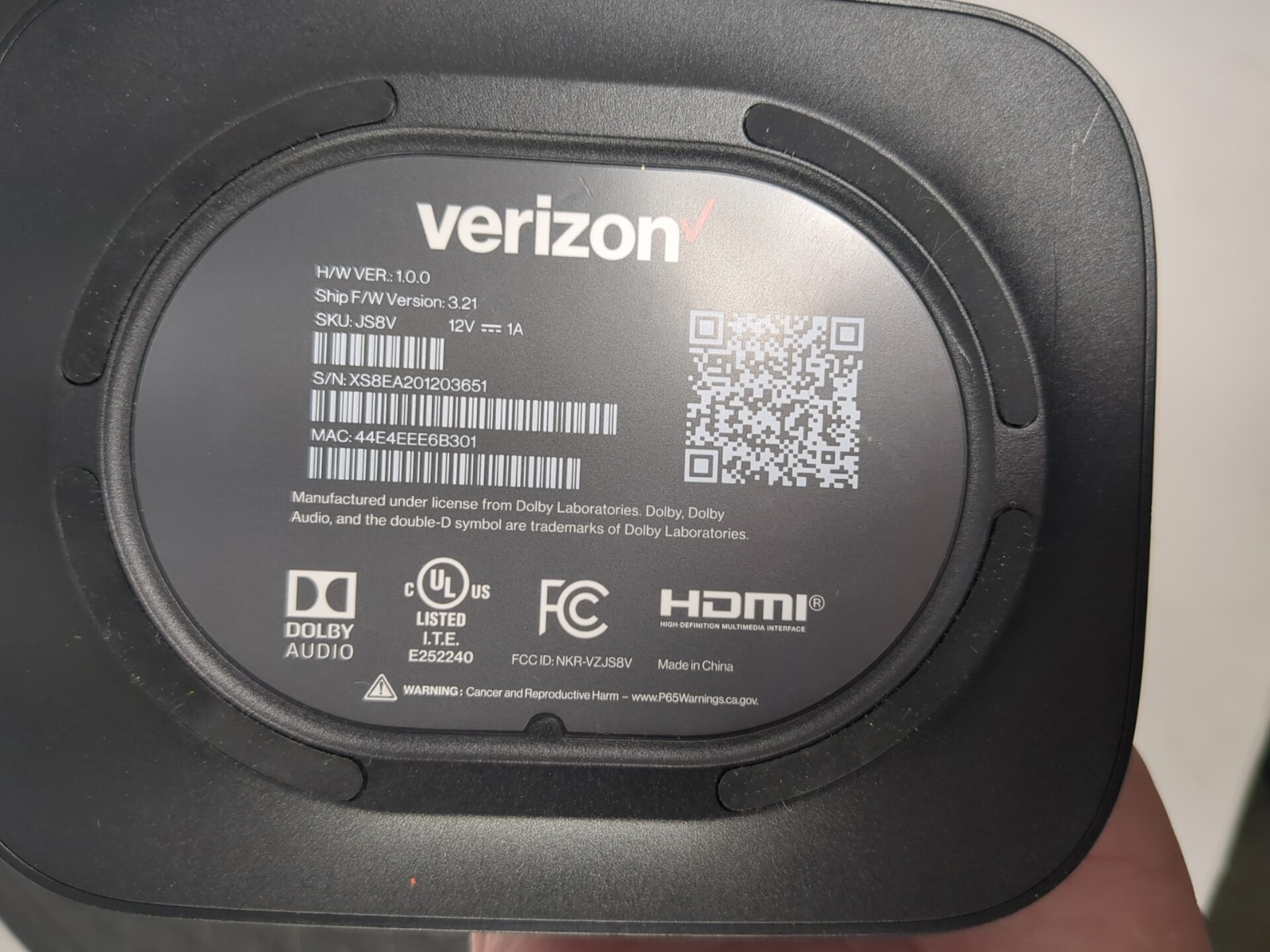 Verizon JS8V Media Streaming Box Dolby Audio HDMI Ethernet Black Box Only