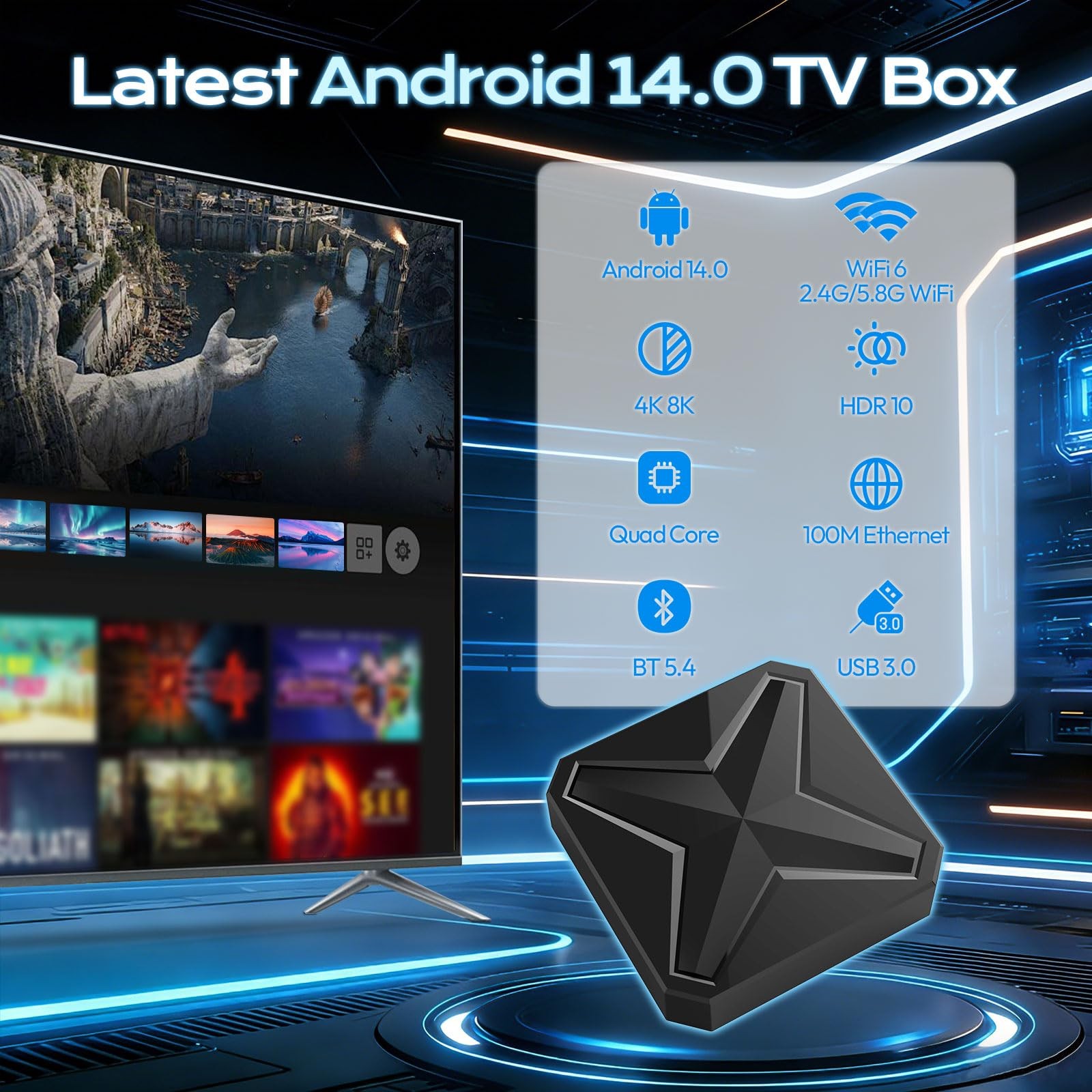 Easytone Android Tv 2026 Android 14 Tv Support 4K 8K Wifi 6 2.4G/5.8G Dual-Band