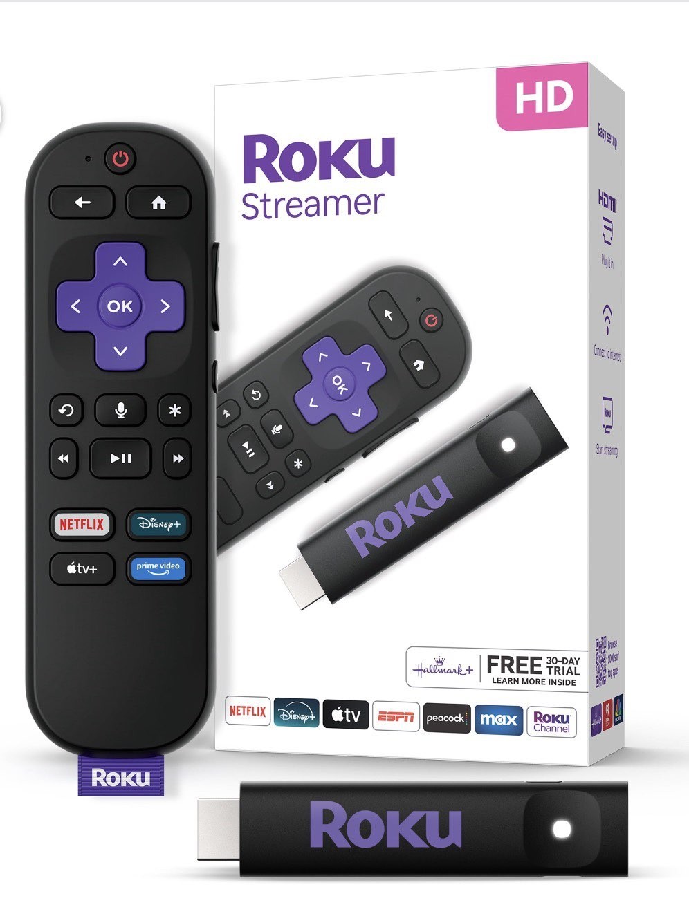 Roku HD Streamer 2026 Streaming Stick Device for TV with Voice Remote Free Cable
