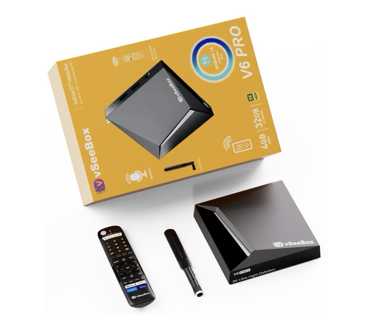 vSeeBox V6 Pro 8K Android TV Box Wi-Fi 6 32GB Voice Remote Black