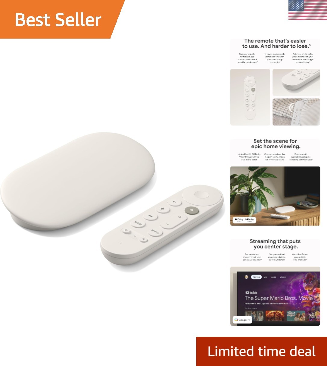 Ultra HD TV Streamer – 32GB Storage, Dolby Vision & Smart Remote – Porcelain