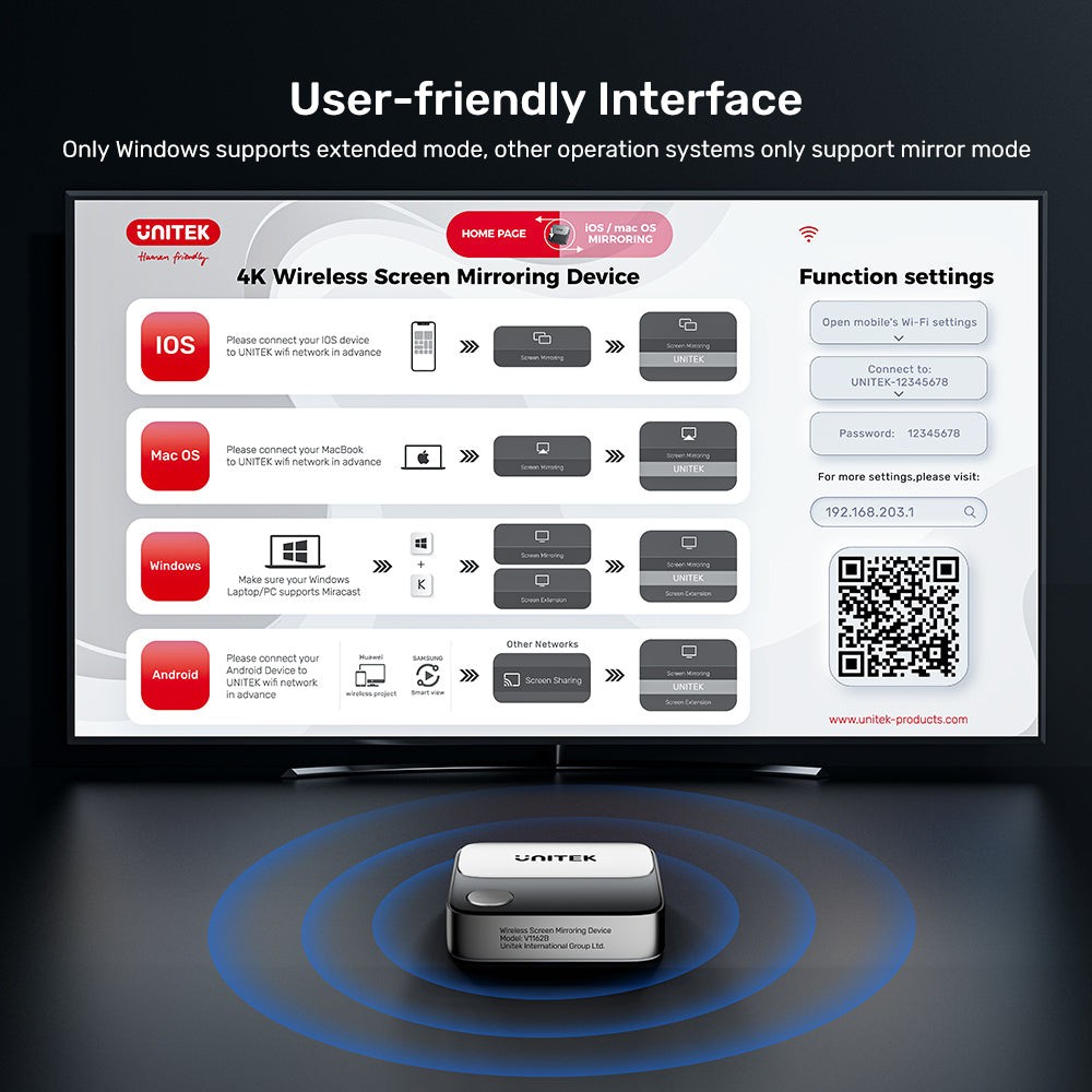 Unitek Hdmi Wireless Display Dongle Adapter – 5G Screen Mirroring Receiver TV