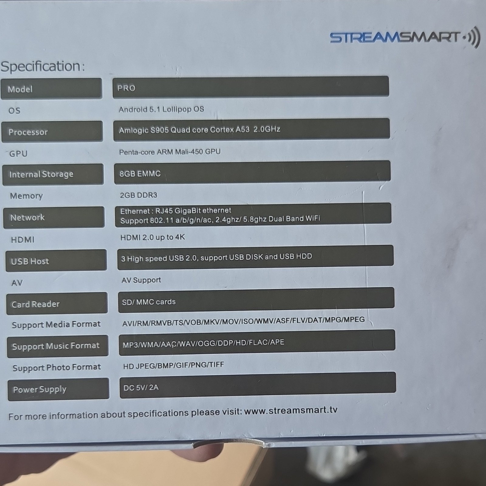 StreamSmart Pro Quad Core Media Streaming Box 8GB Wi-Fi H.265/HEVC Blue