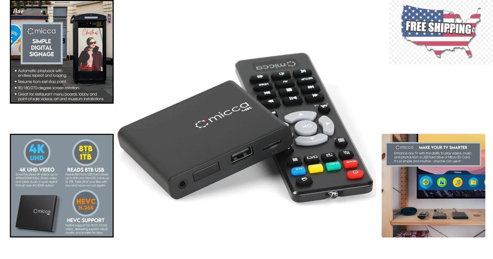 Speck 4K Ultra-HD Media Player for USB and MicroSD – Compact & Versatile