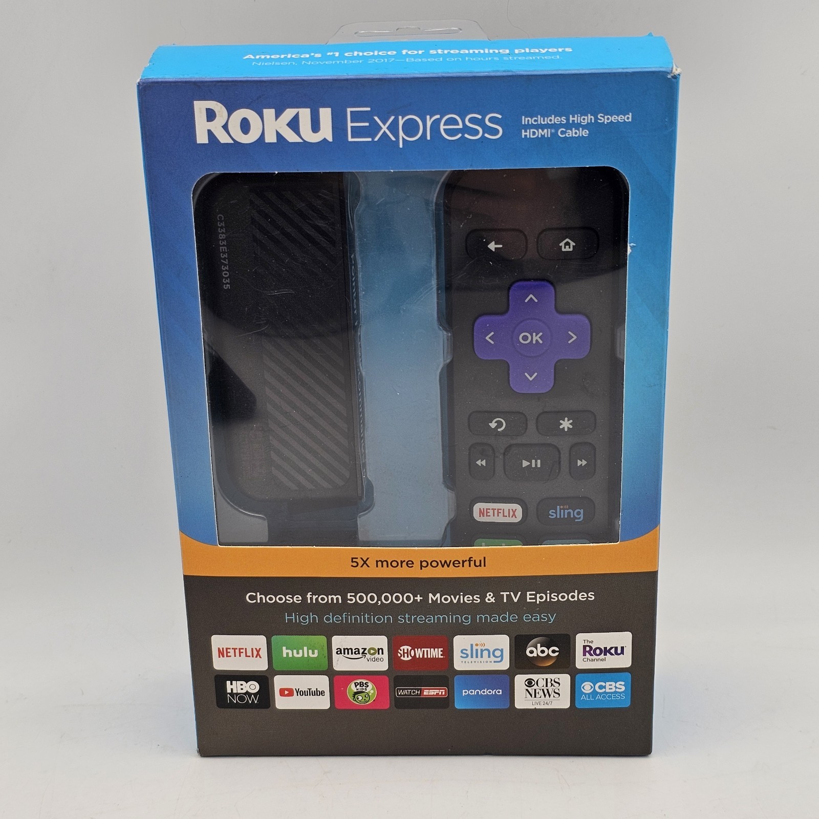 Roku Express 3900R Streaming Media Player Black HDMI Cable New in Open box 2018