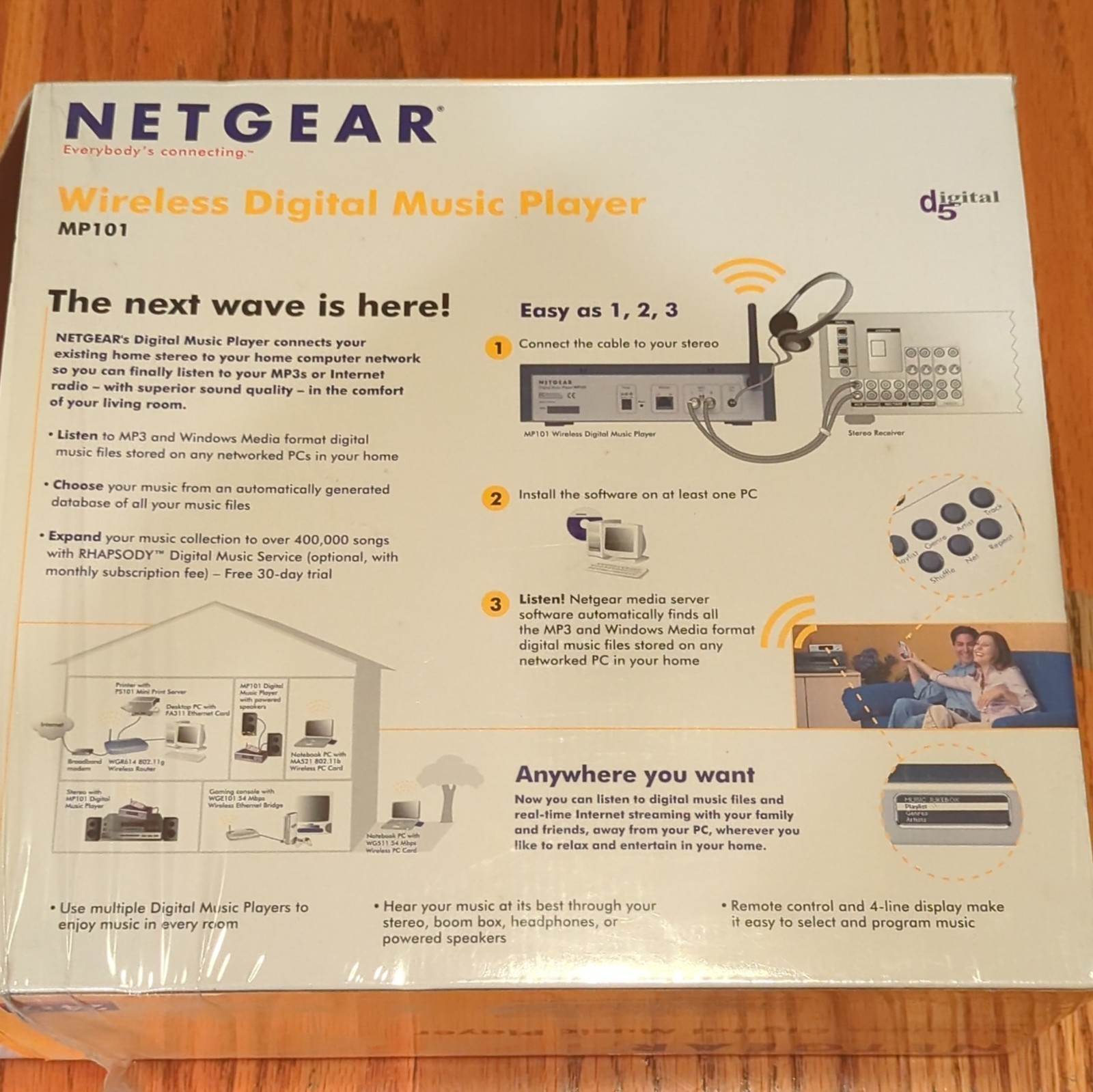 NETGEAR MP101 Wireless Converter Box MP3 Digital Music Player w/ Remote