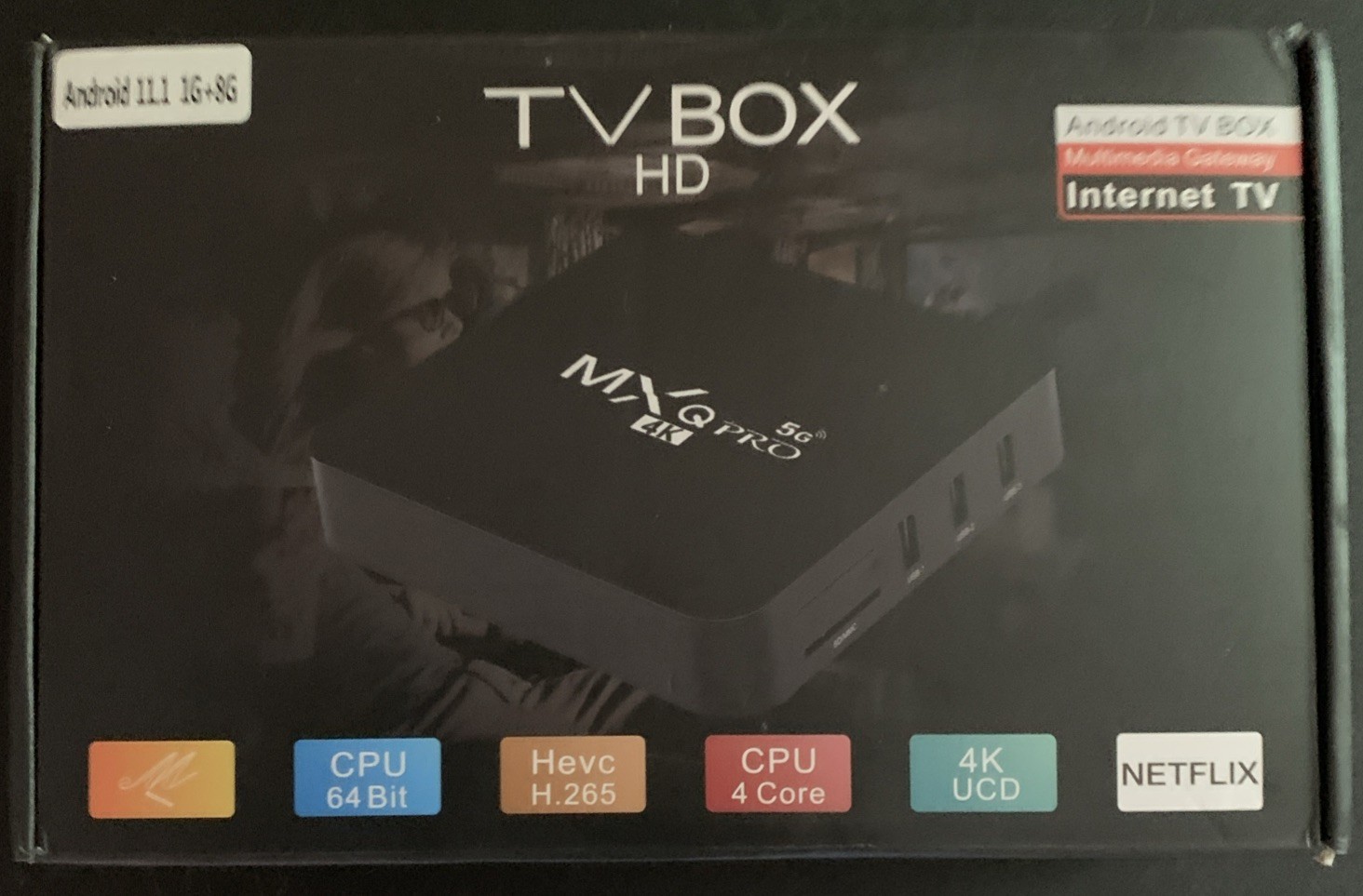 MXQ Pro 4K Android TV Box 64 Bit Quad Core Hevc H.265 4K UCD Netflix Wi-Fi HDMI.