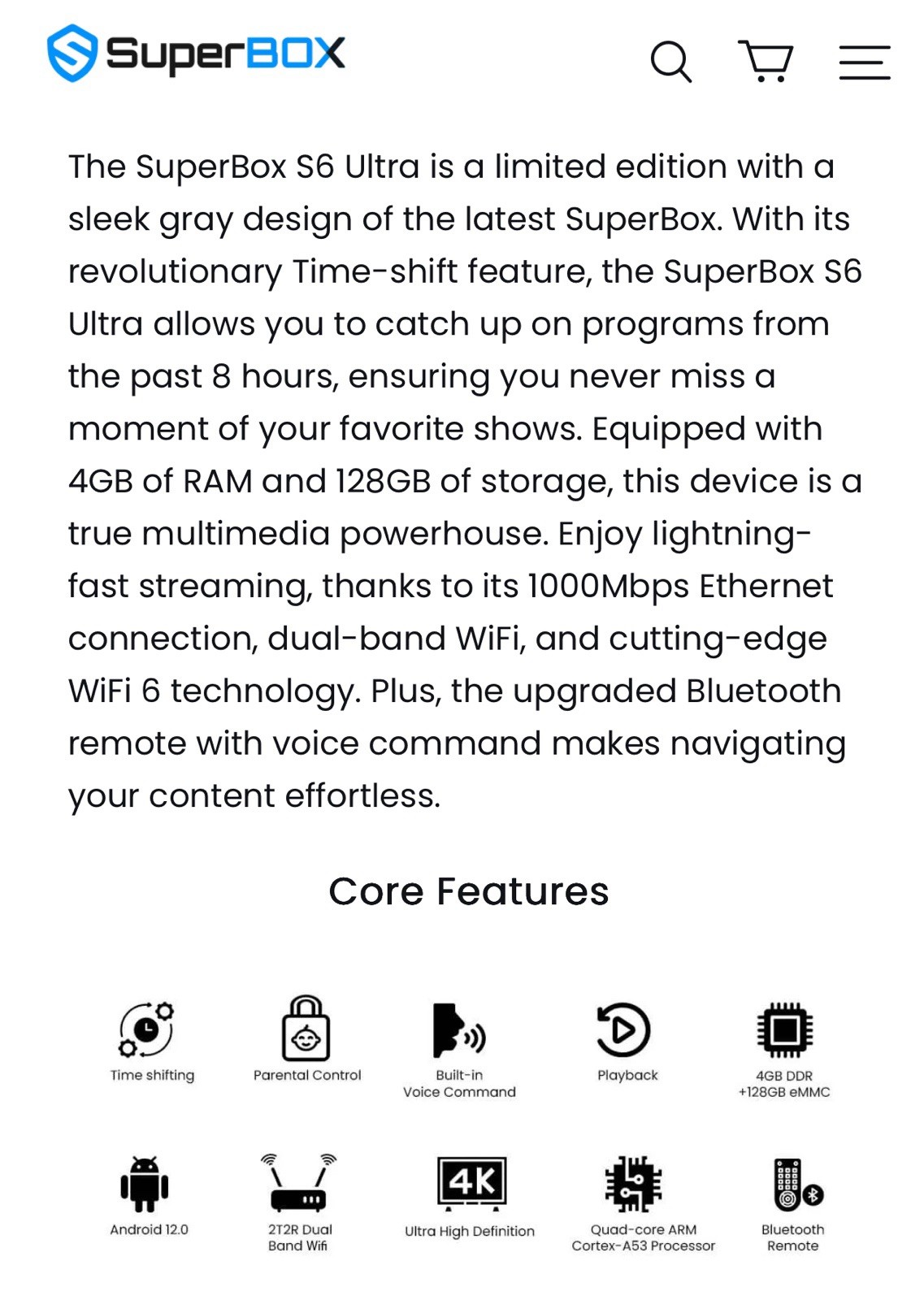 SuperBOX S6 Ultra Android TV Box 4K -NEW!-128GB Dual WiFi Bluetooth Voice Remote