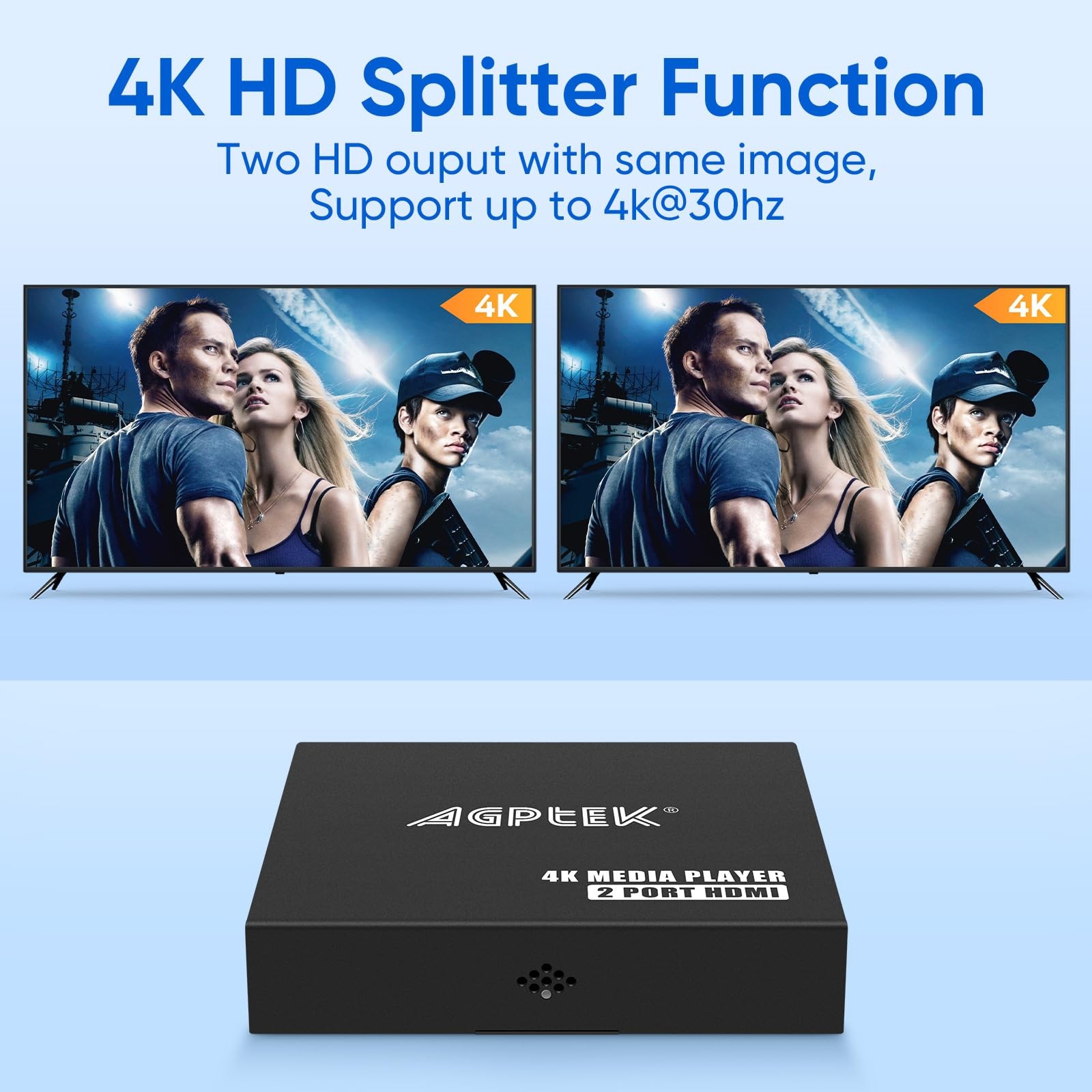 4K@30hz HDMI TV Media Player with Dual HDMI, One AV/VGA Output, 4K Splitter F…