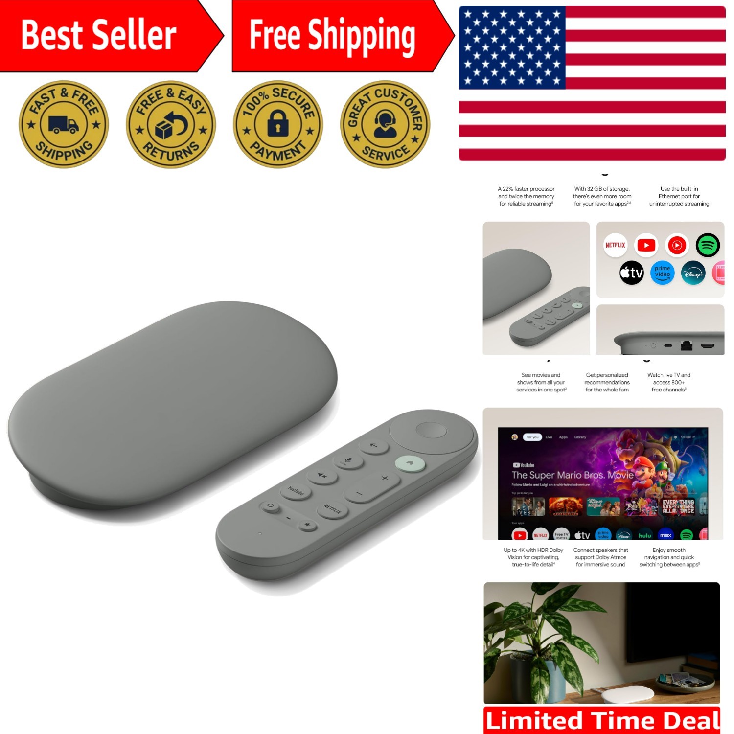 Advanced 4K Streaming Device with Voice Control & Miracast – Perfect for Netflix