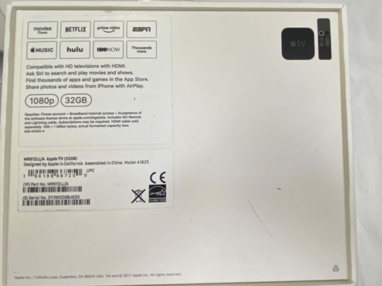 Apple TV HD MR912LL/A 1080p 32GB Complete in Box W/ Silver Remote