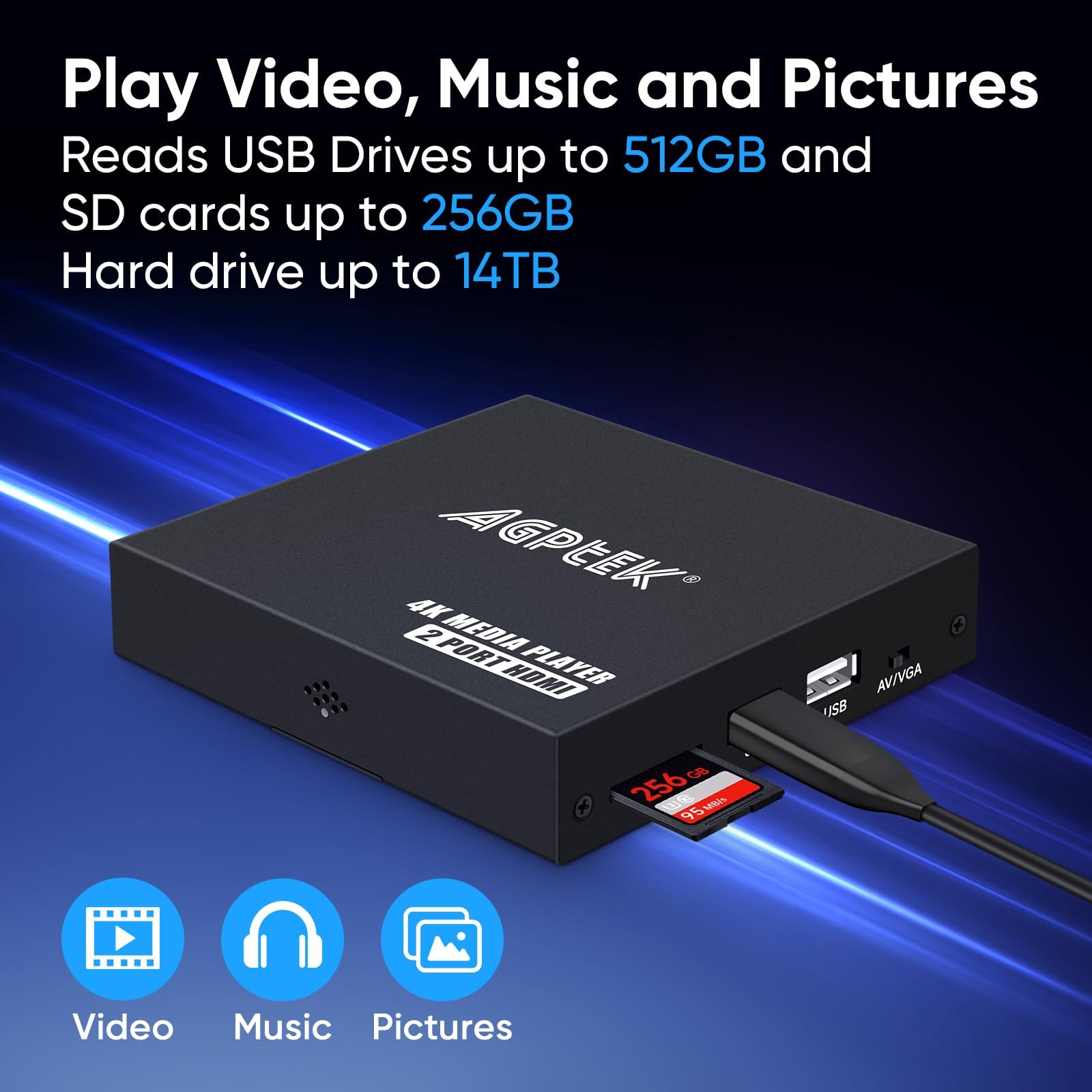 4K@30hz HDMI TV Media Player with Dual HDMI, One AV/VGA Output, 4K Splitter F…