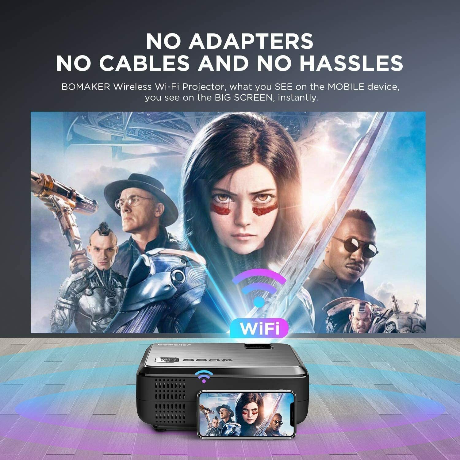 Mini Wi-Fi Portable Phone Projector for Outdoor Movies + 120″ portable screen
