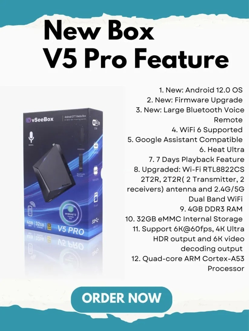 vSeeBox V5 Pro 6K Ultra HD Streaming TV Box With Voice Remote Bluetooth 5.2