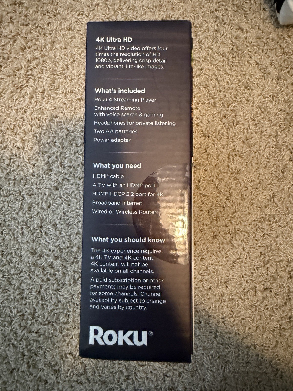Roku 4 4400R 4K UHD Streaming Media Player Black Brand New Sealed Free Ship