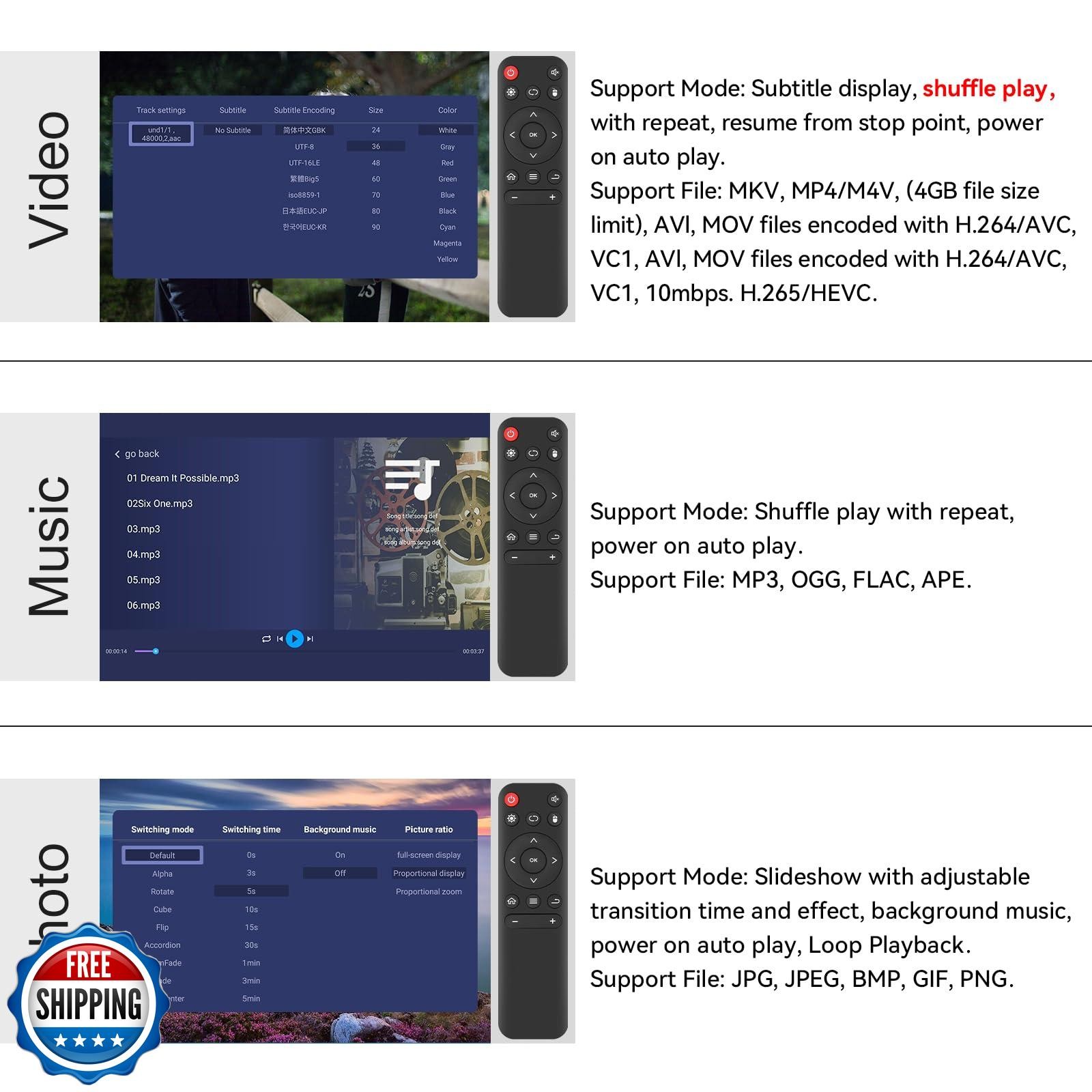 AGPTEK Updated 4K@30hz HDMI TV Media Player with HDMI/AV/VGA Output, Digital