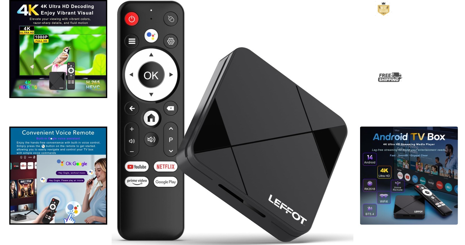 Smart 4K Android 14.0 Media Player – Compact Design, 16GB Storage, WiFi 6 Ready