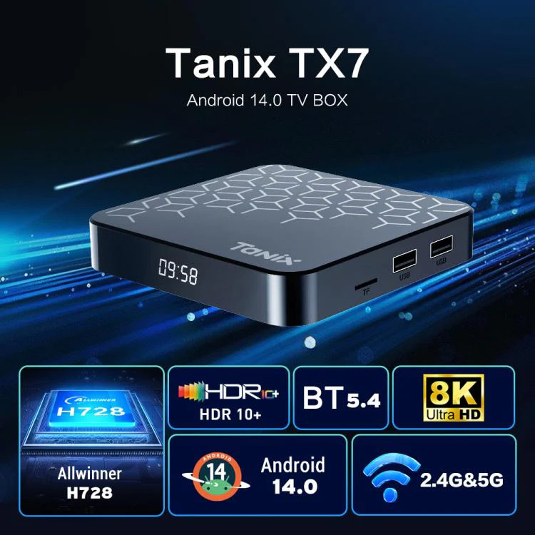 Tanix TX7 8K UHD Android 14 Smart TV Box with Remote Control, Allwinner H728 Oc