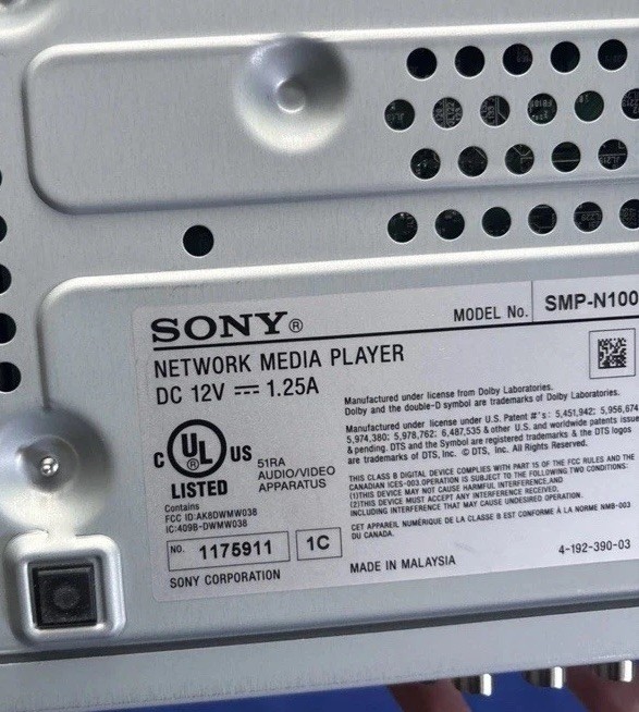 Sony SMP-N100 Network Media Player Black Wi-Fi Ethernet HDMI w/ Remote