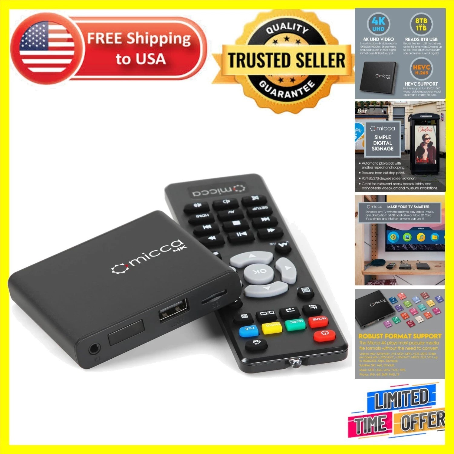 Speck 4K Ultra-HD Media Player for USB and MicroSD – Compact & Versatile