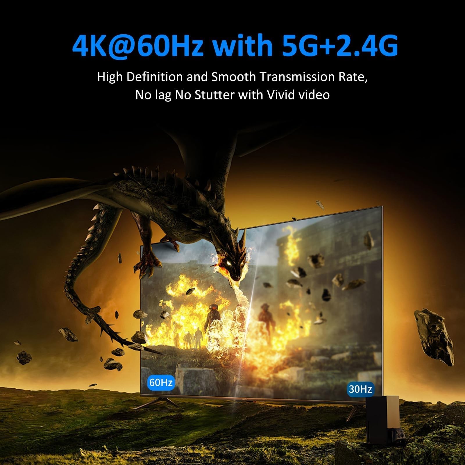 4K60Hz HDMI Wireless Display Dongle Adapter, 2.4G/5G Miracast Screen Mirrorin…
