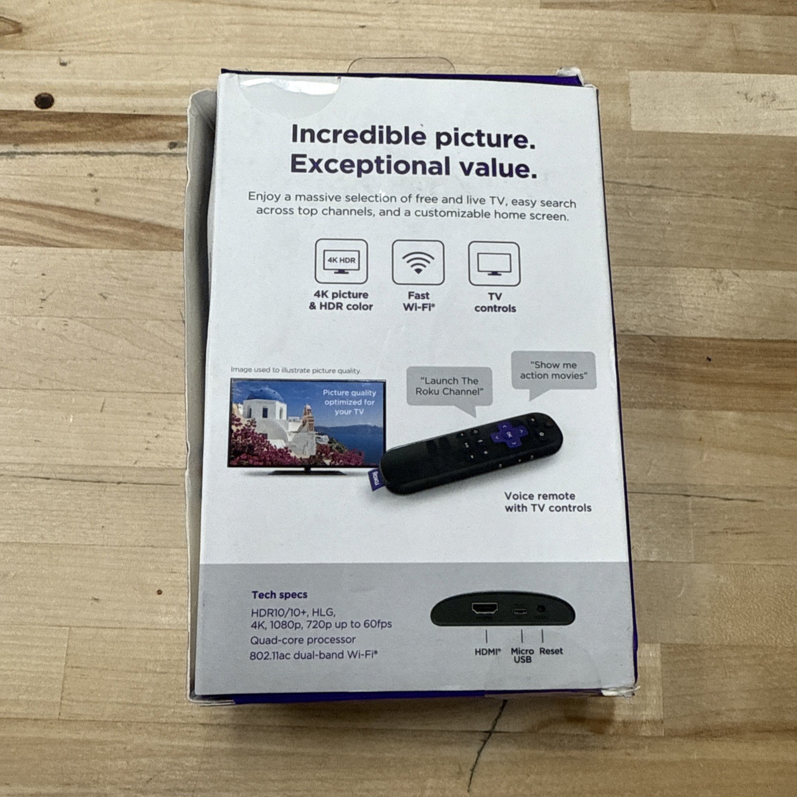 Roku Express 4K+ streaming device,high definition, 4K, and HDR quality.