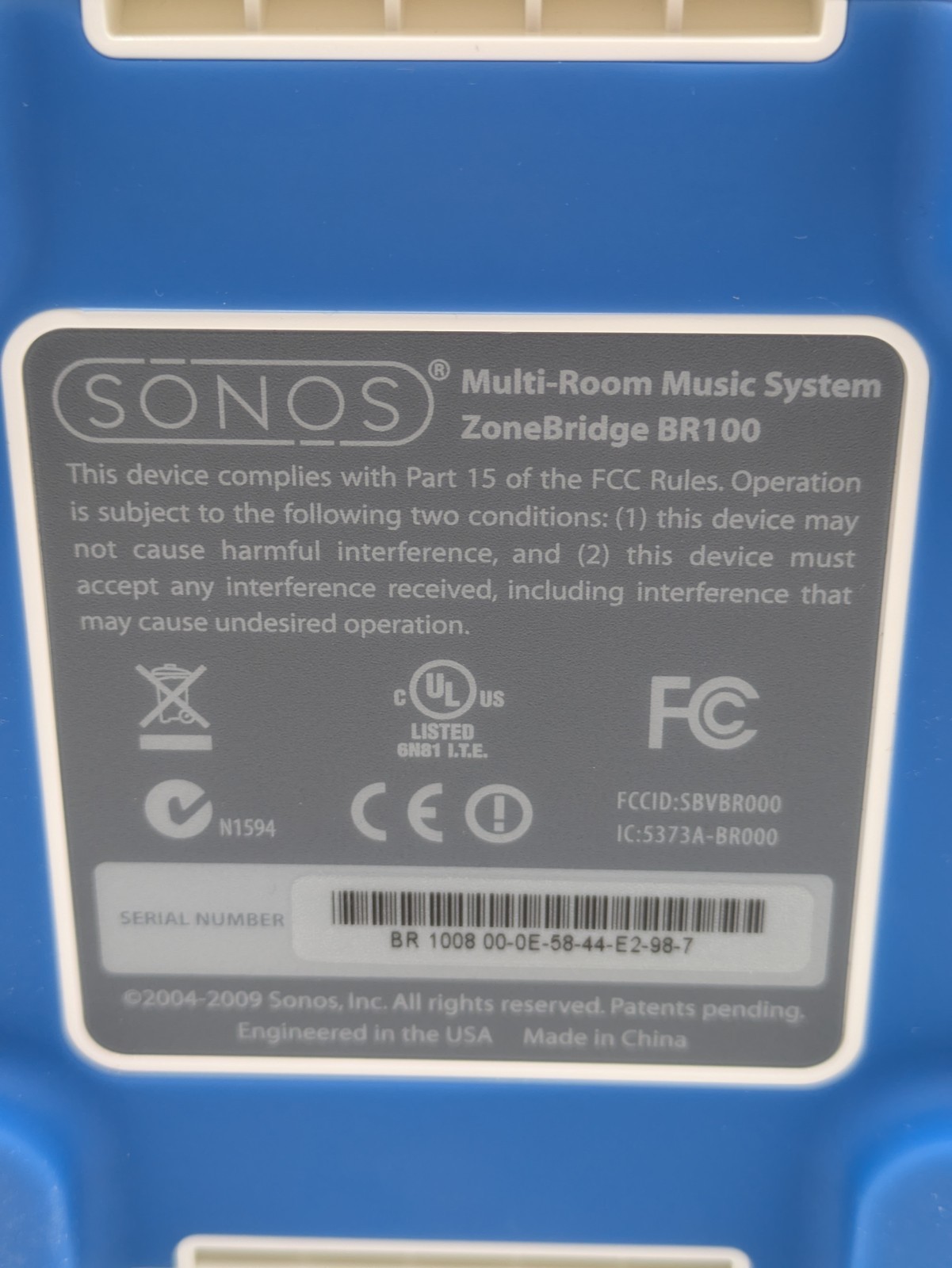 Sonos ZoneBridge BR100 Multi-Room Music System Bridge White W/Guide