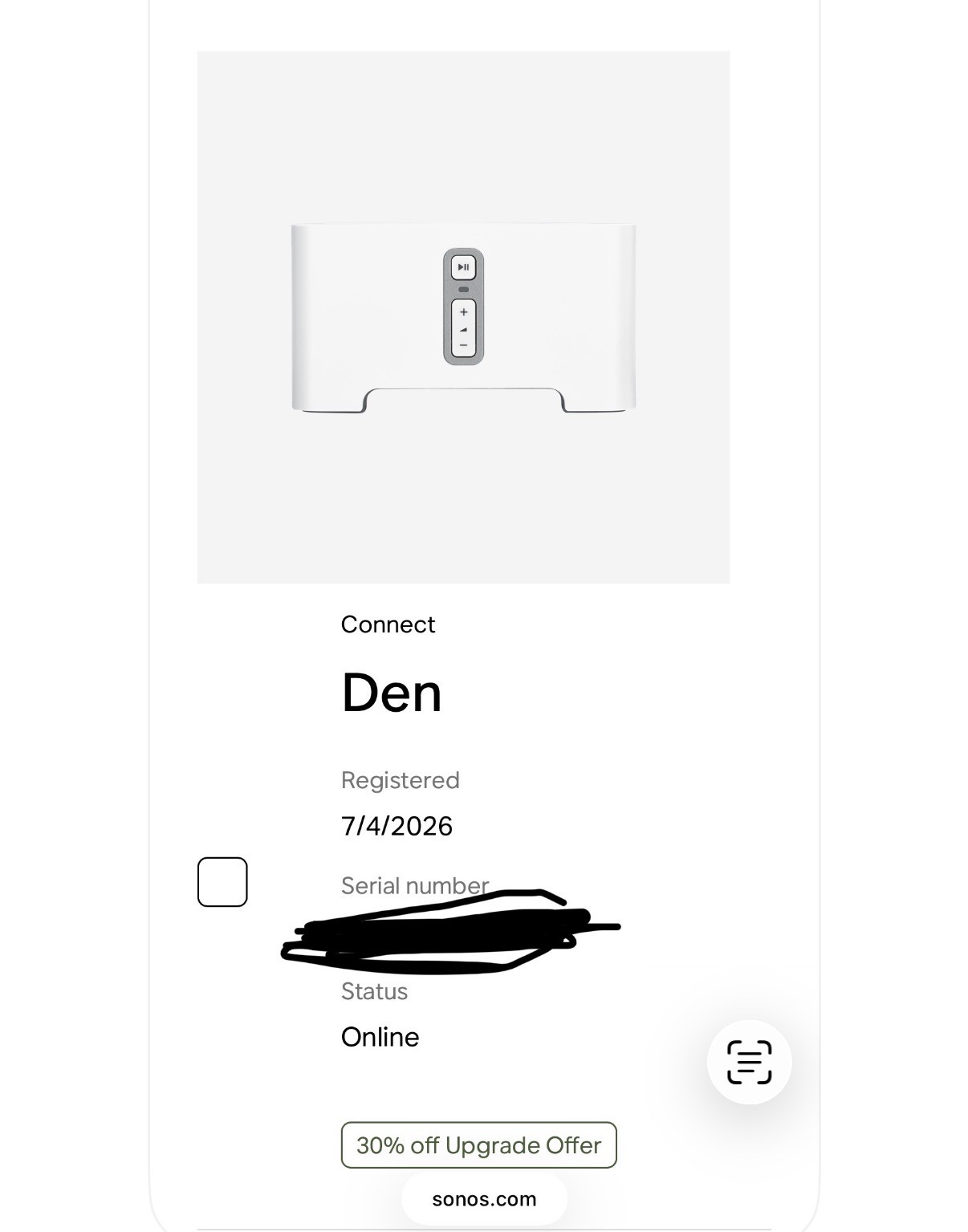 Sonos Connect Gen 1 S1 Wireless Music Streamer White Works Great