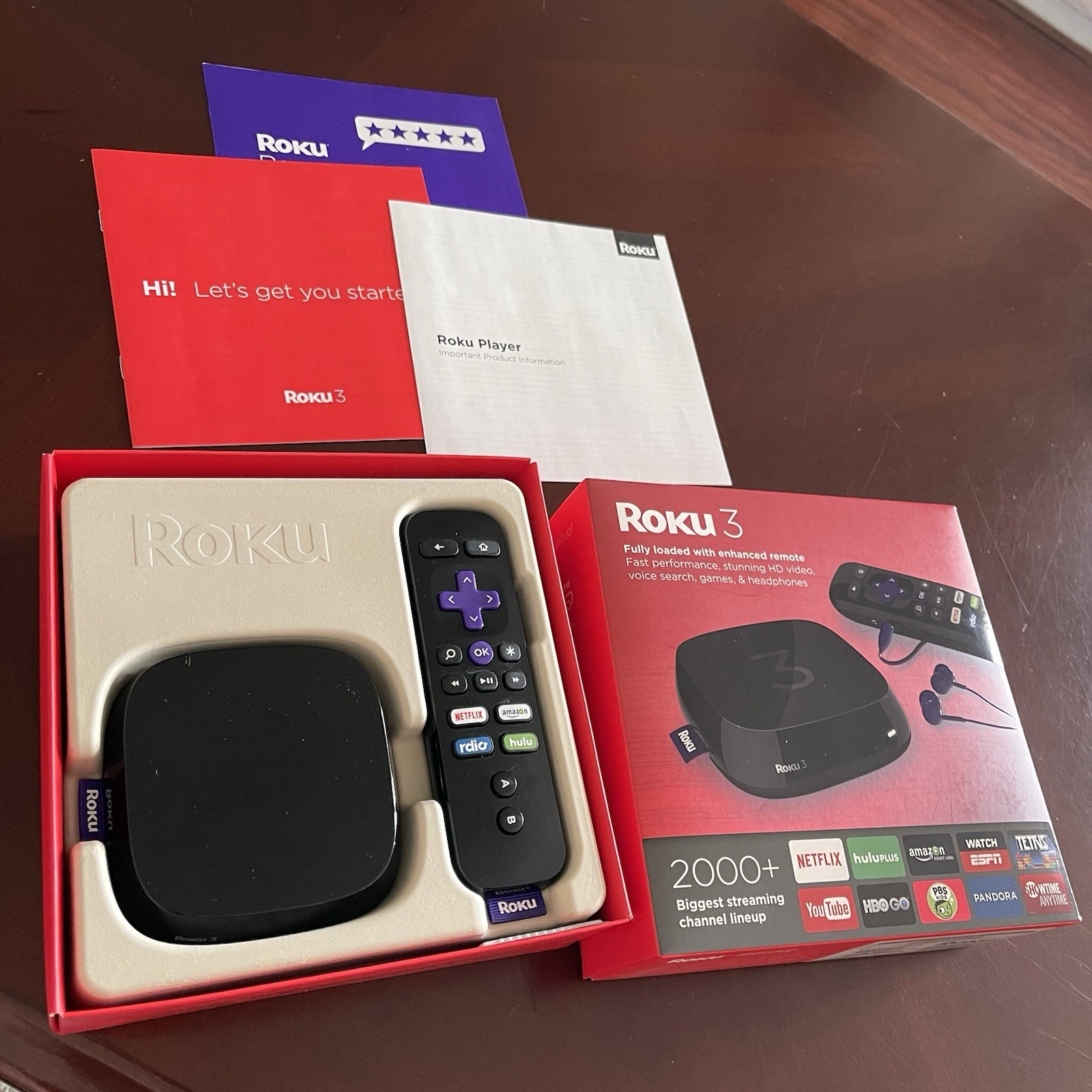 Roku 3 (3rd Gen) 4230X Media Streamer 4230R – Black w/Remote/Charger/Manuals/Box