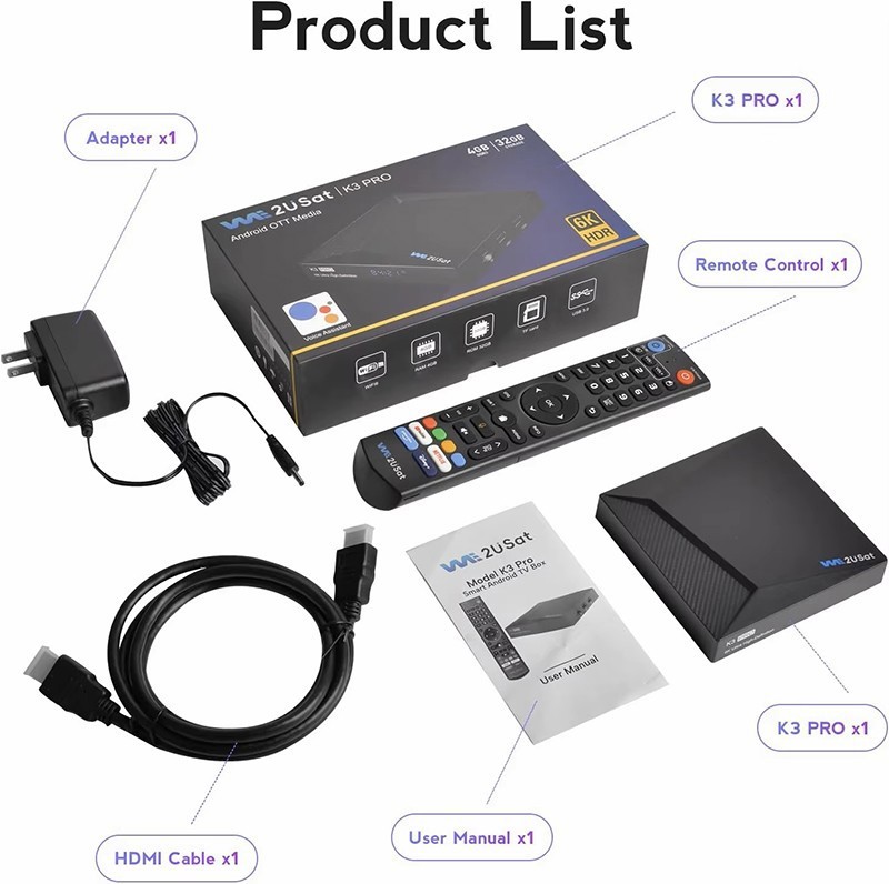 Brand New 2026 We2USat K3 6K Android Box Smart WiFi Voice Remote TV Box Player