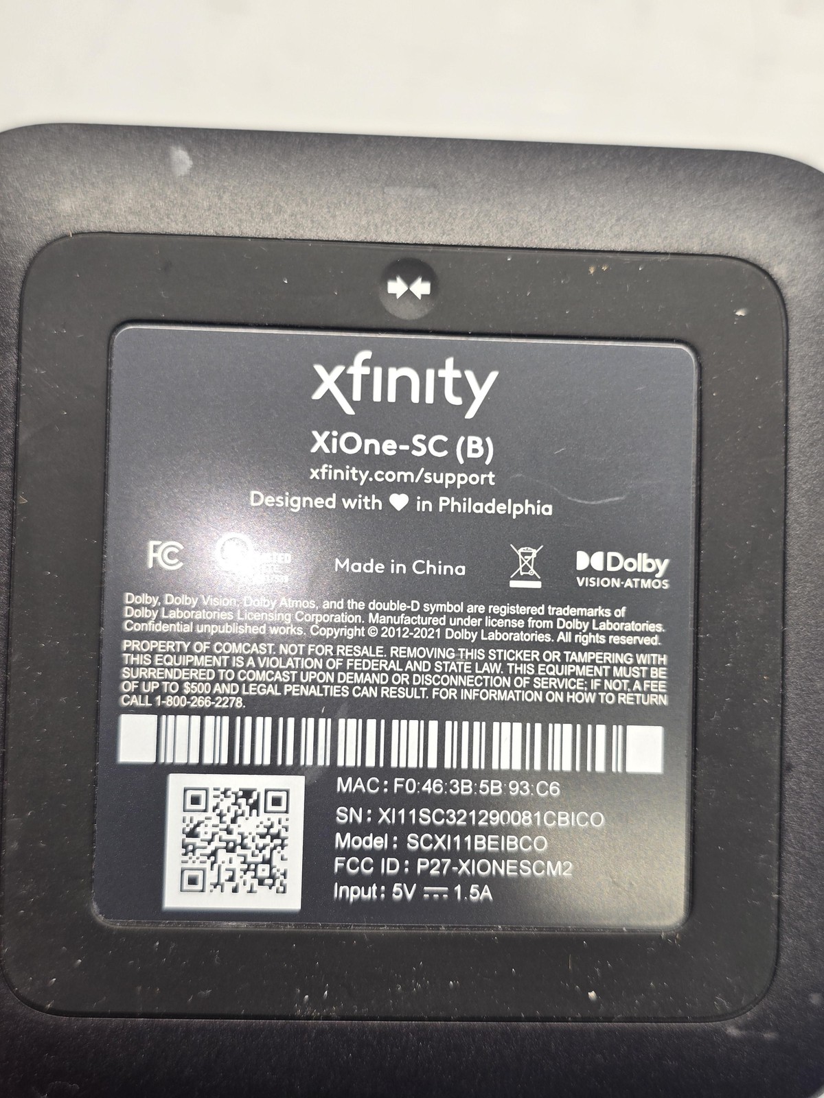 Xfinity XiOne-SC (B) 4K HDR X1 Streaming TV Box SCXI11BEIBCO Black Unit Only