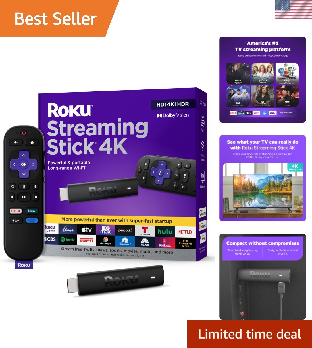 Streaming Stick 4K – HDR & Dolby Vision Streaming Device for TV with Voice Re…
