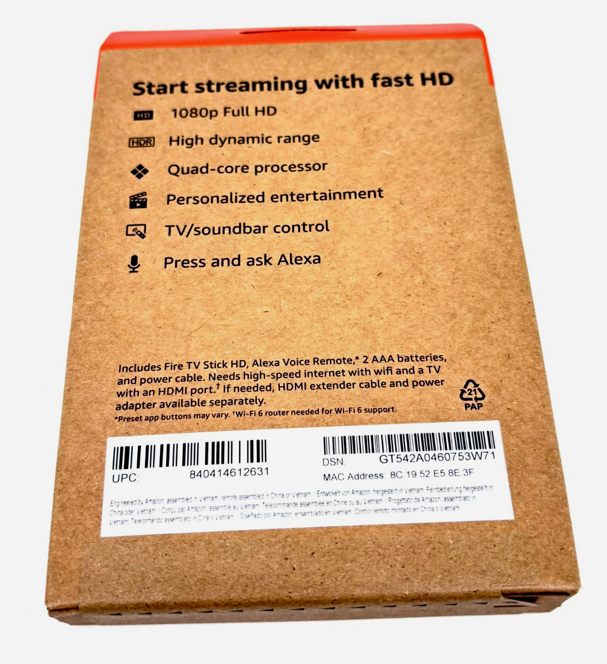 Amazon Fire Television Stick HD 8 GB Storage Wi-Fi 6 1080p Brand New