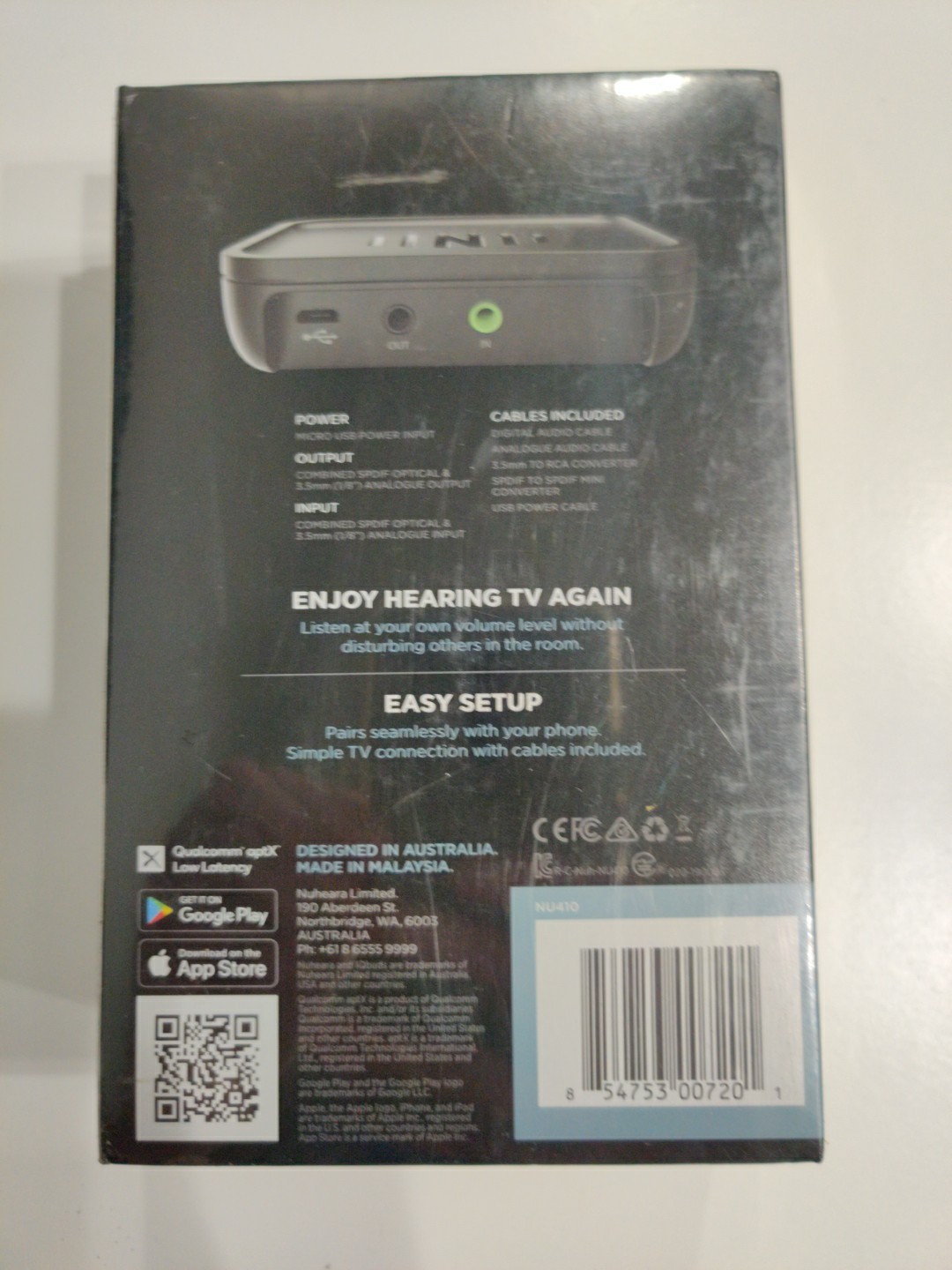 NEW Nuheara IQ Stream TV Wireless Audio Streamer For IQ Buds Volume Control