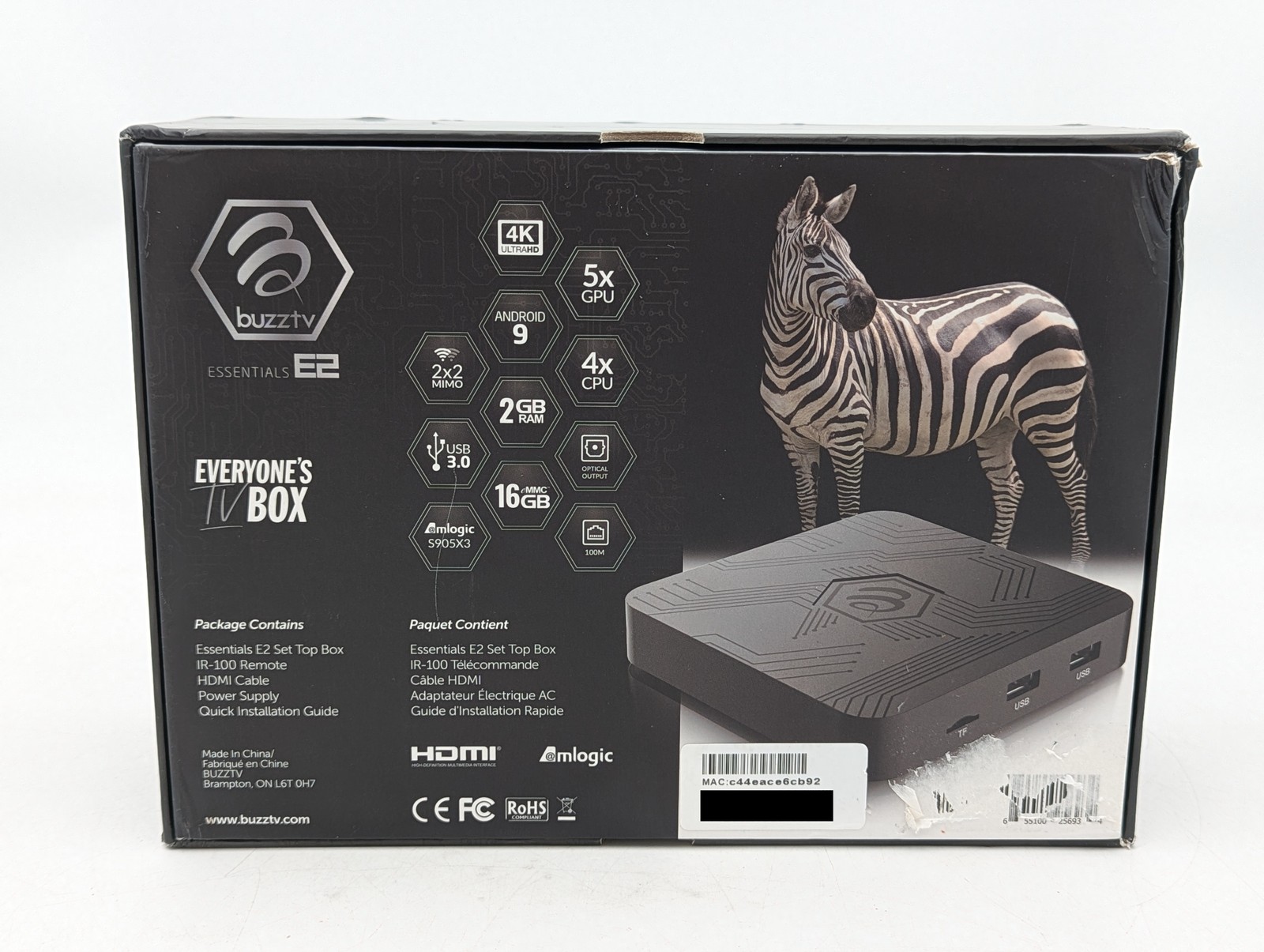 Buzz TV Essentials E2 4K UHD 2GB RAM 16GB Dual Band Streaming Device | Black
