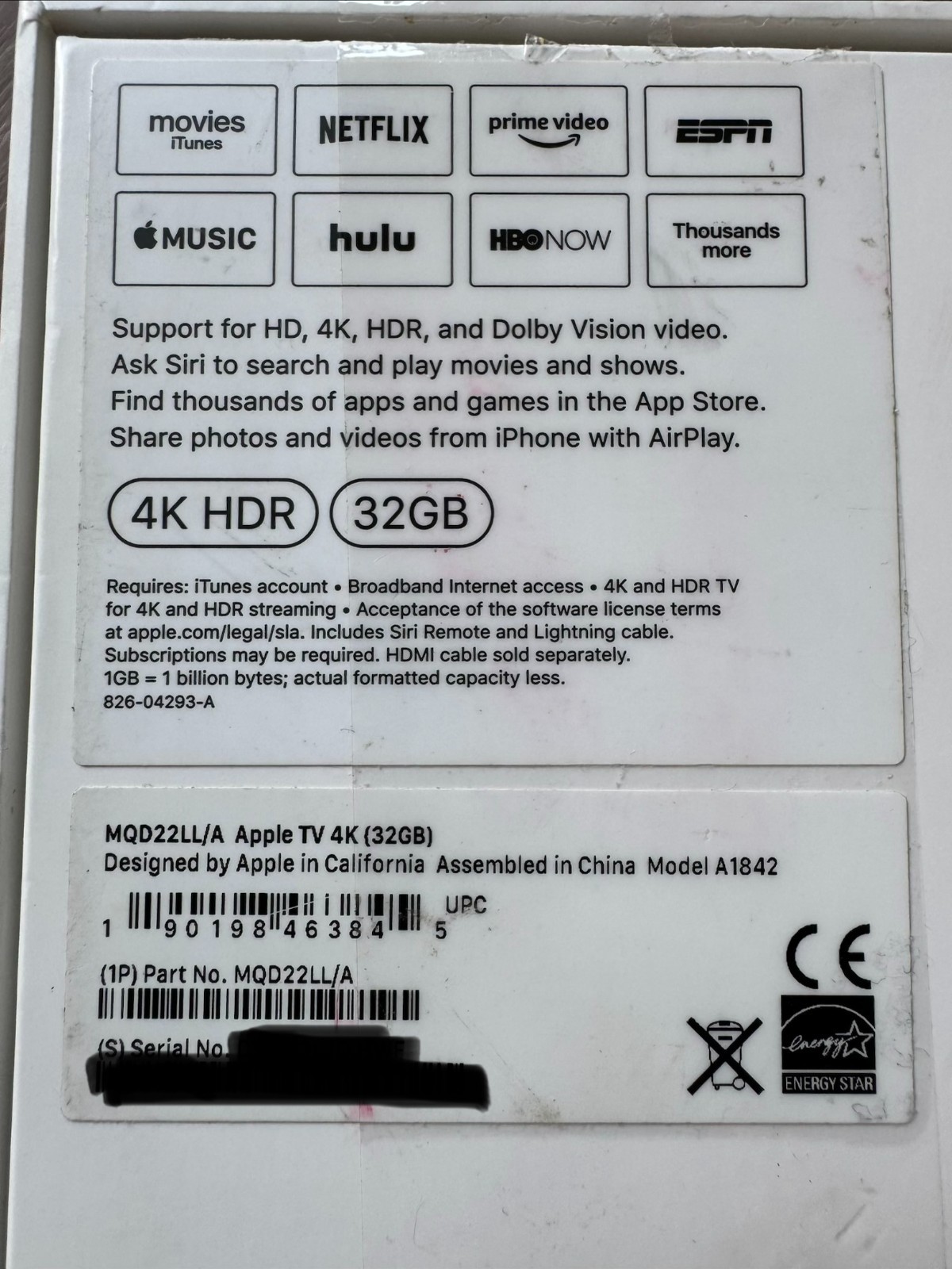 Apple TV 32GB 4K A1842 Media Streamer – Black (MQD22LL/A)