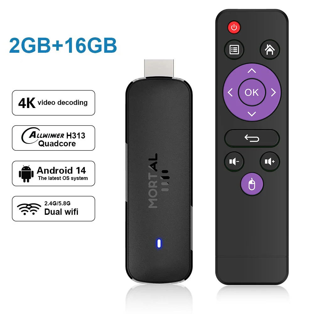 Global Version Android TV Stick Mortal Q8 Voice Remote Android14 8K4K Video Wifi