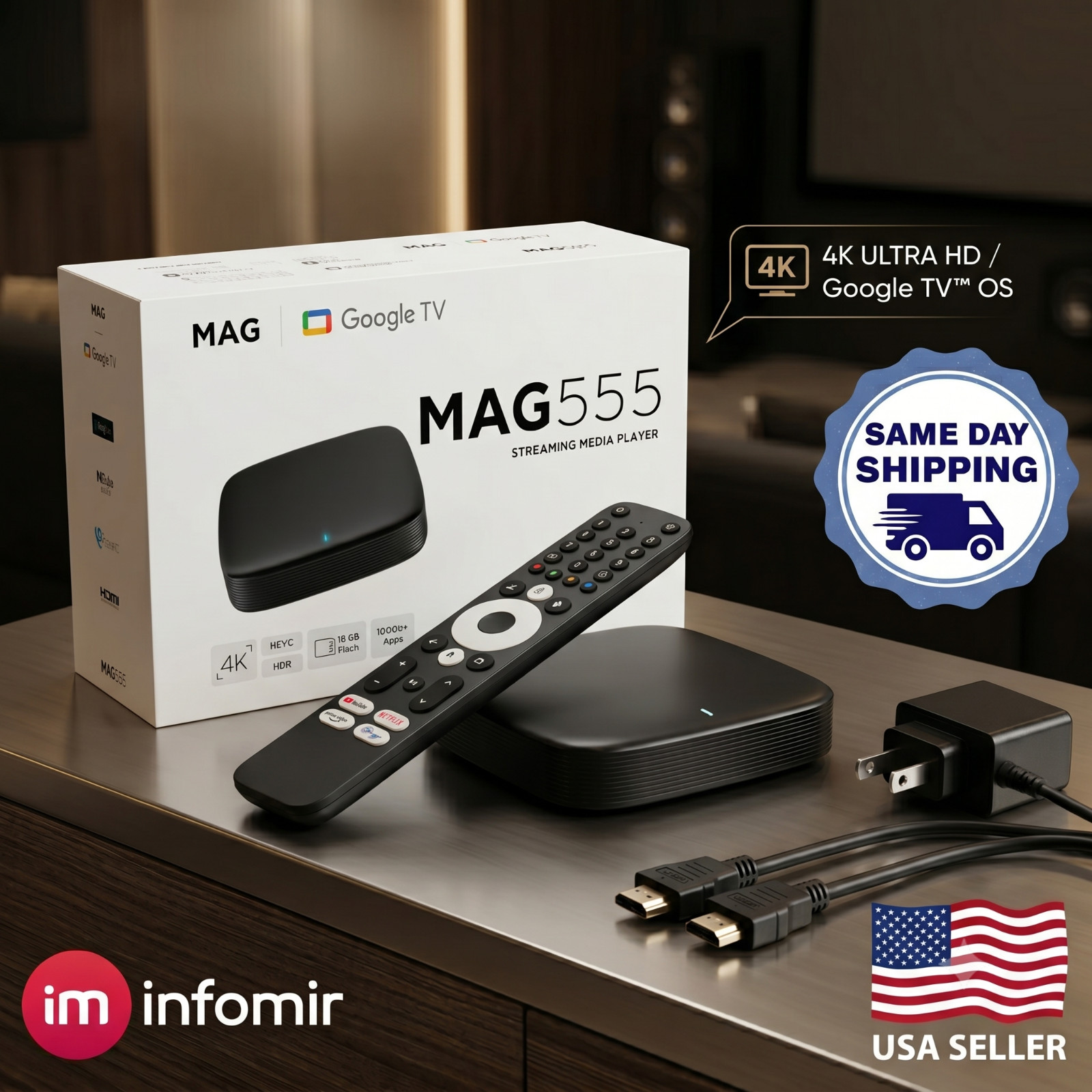 Infomir MAG555 4K Google TV Streaming Media Player IPTV OTT Box Chromecast NEW